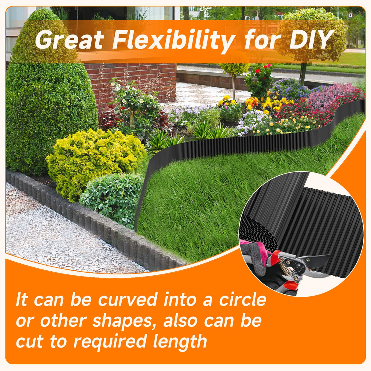 Corrugated Garden Edging,12"×20Ft Galvanized Steel Landscape Edging & Lawn Edging Border,Metal Garden Border for Flower Beds,Garden,Lawn,Raised Beds & Tree Surrounds(Black)