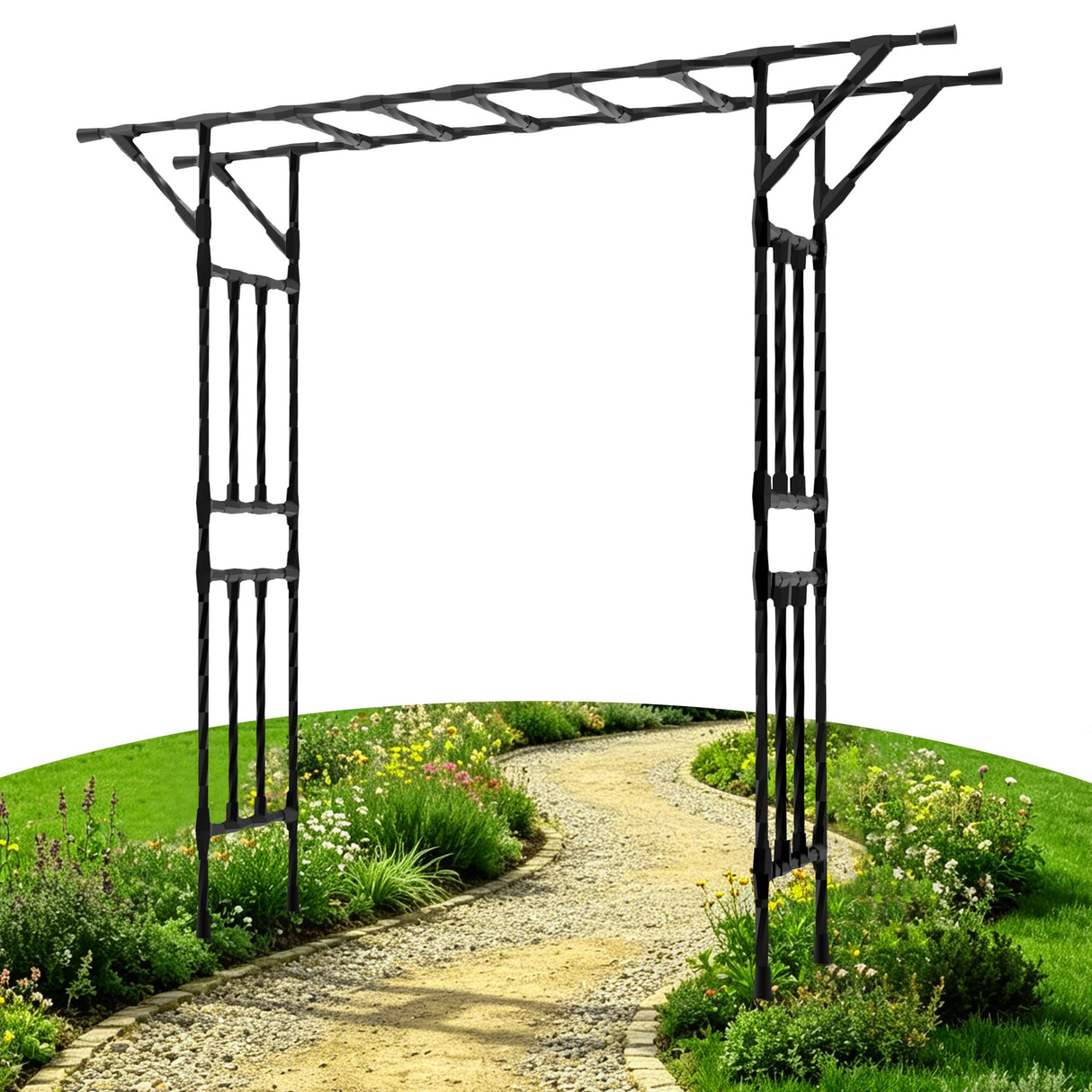 Trellume Garden Arch Trellis - 78.7" L×85.4" H Flat Top Garden Arch, Sturdy and Rustproof Garden Arch Trellis for Climbing Plants Outdoor, Arbor Trellis for Backyard, Patio, Lawn, Wedding(20MM Pipe)