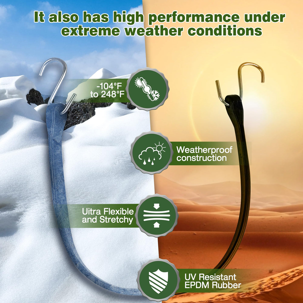 Bungee Cords with Hooks (10 Pack) Heavy Duty Outdoor Rubber Tarp Straps in 10", 15", 21", 31" Sizes, Crimped S Hooks for Cargo, Bikes, Camping Gear, Luggage - Max Stretch 1.5X, Load 180 lbs