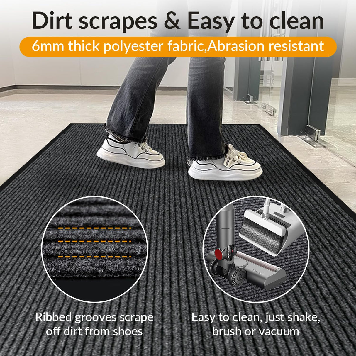 LVETOLS 4' x 8' Moisture Guard Doormat, Commercial Grade Door Floor Mat Striped Brush Step Entrance Mat with Rubber Backing, Low Profile Commercial Rugs for Entryway, Easy to Clean(Charcoal Grey)
