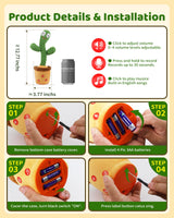 TWORIVER Adjustable Volume Dancing Talking Cactus Toy for Baby, Boys Girls