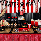 6 Pack 29x108 Inch Red Metallic Foil Fringe Table Skirts Banner for Tinsel Streamer Garland Curtains Backdrop for Parade Floats Wedding Baby Shower Birthday Christmas Halloween Party Decoration