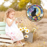 Black Cat Stained Glass Window Hanging, Cat Gifts for Women Moon and Stars Suncatcher with Metal Chain and Hooks, Sun Catcher Glass Art for Indoor Window Decor