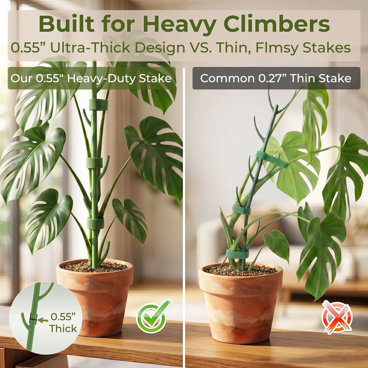 Heavy-Duty Monstera Plant Support Stakes - 10-Piece Stackable Sticks