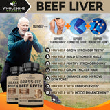 Wholesome Wellness Grass Fed Desiccated Beef Liver Capsules (180 Pills, 750mg Each) - Natural Iron, Vitamin A, B12 for Energy - Raised Undefatted in New Zealand Without Hormones or Chemicals