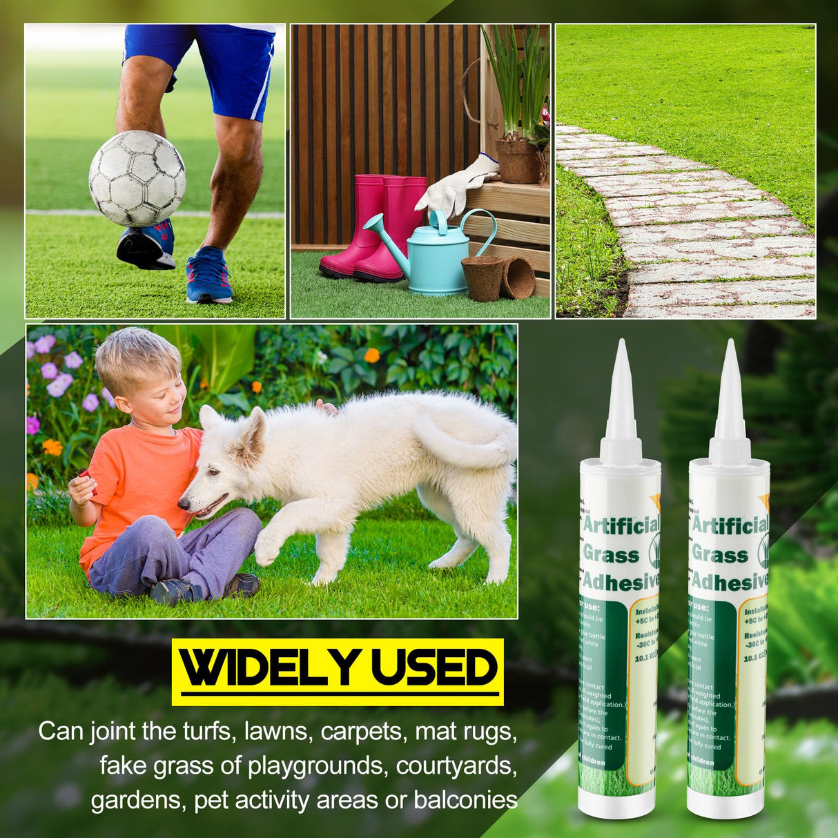 Threlaco 4 Tubes Turf Glue for Artificial Grass 10 oz Artificial Turf Tape Grass Paint Concentrate Glue Carpet Adhesive for Synthetic Surfaces(No Caulk Gun)