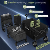 HIKEMOON 150L Collapsible Wagon Compact with Big Wheels, 420LBS Black