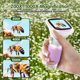 Microscope for Kids, EDCREATY 200X-1000X Portable Pocket Handheld Microscope, 2.4 High-Definition Screen, 200W Pixels for Birthday Christmas Holiday Toys Gifts for 5 6 7 8 9 10 11 12 Kids