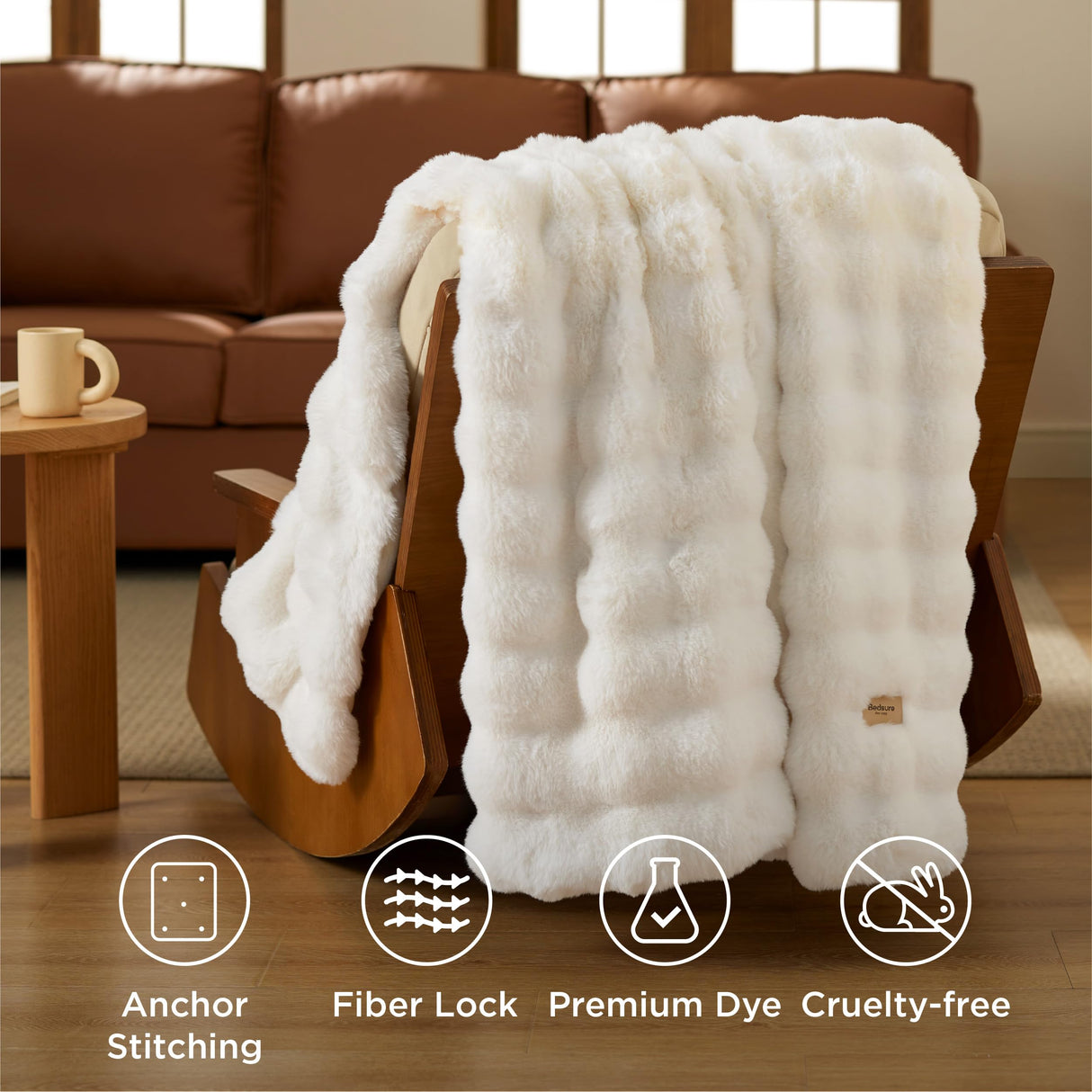 Bedsure GentleSoft Fluffy Throw Blanket, 870GSM Soft Bubble Faux Fur Throw Blanket for Couch, Fuzzy Plush Winter Decor for Christmas, Thick Warm Furry Cozy Gifts for Women Girls Mom, Cream, 50"x60"