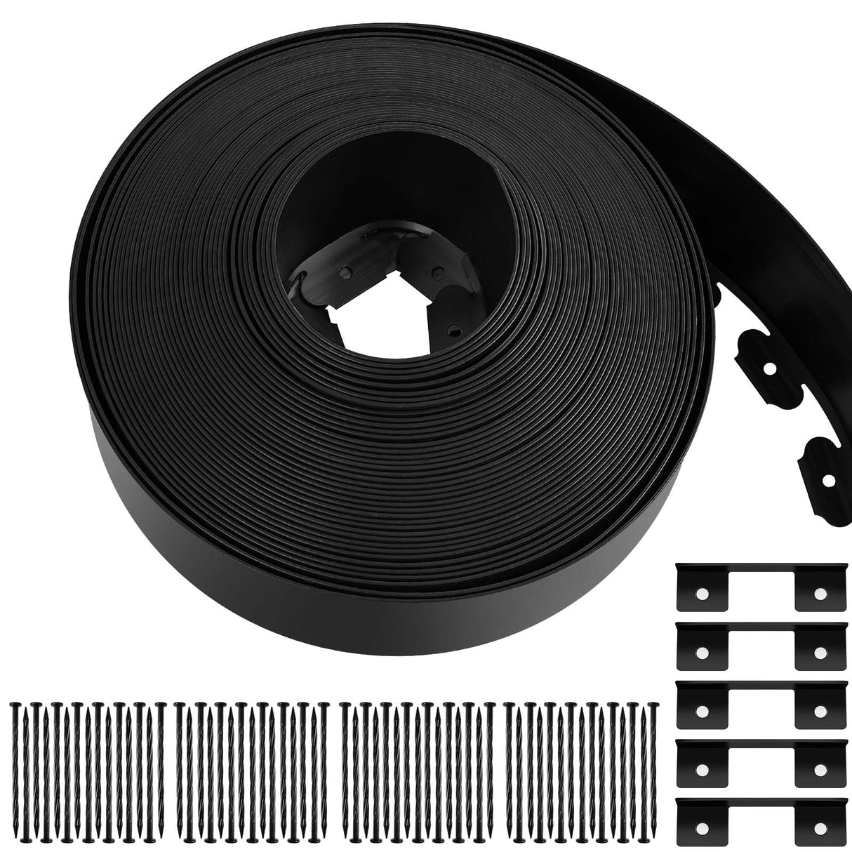 Chapou 6'' x 100' Landscape Edging Kit Plastic Garden Edging Border Coil No Dig Include 90 Anchoring Spikes for Lawn Garden Grass Yard Home School, Black