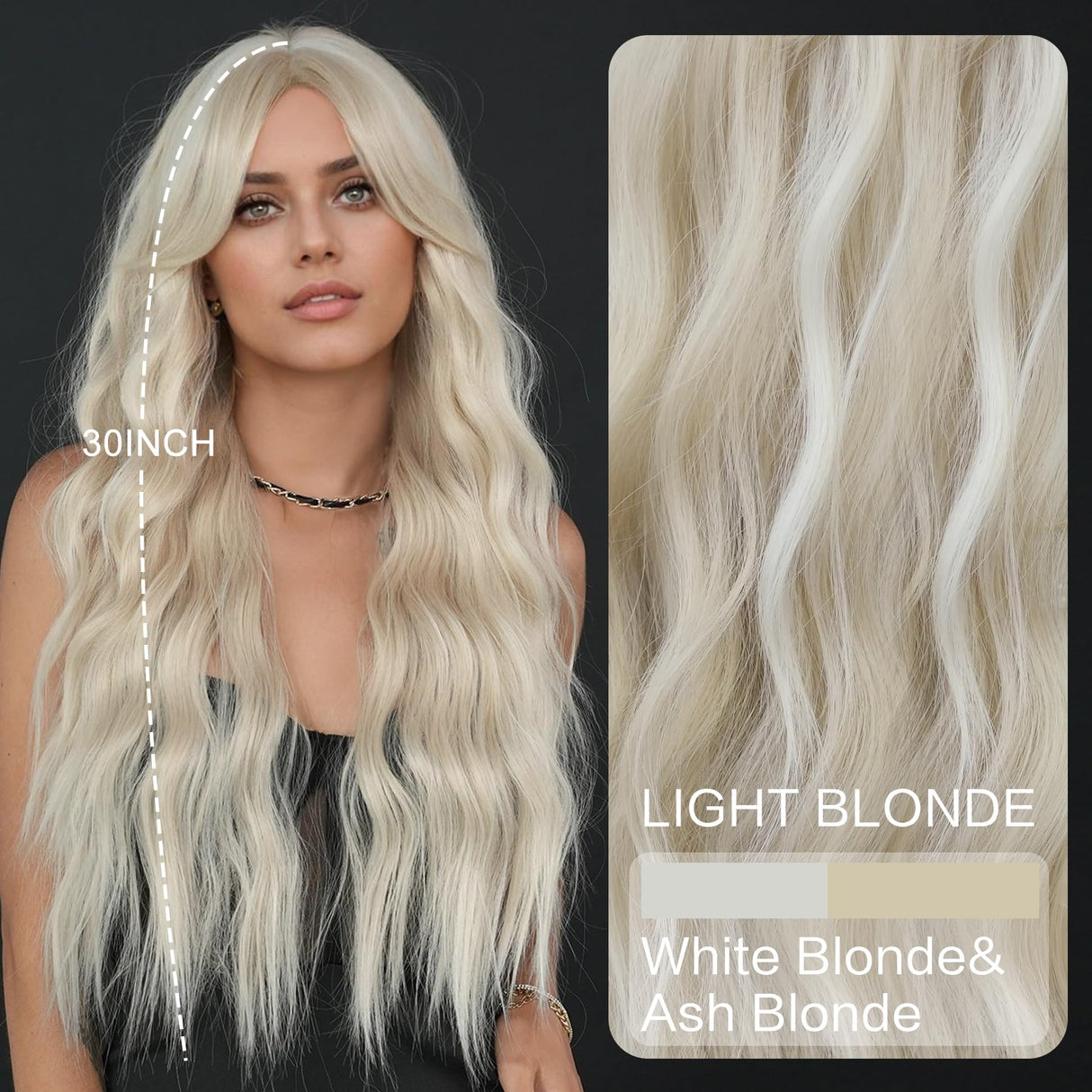 7JHH WIGS Long Wavy Ash Blonde Wig with Curtain Bangs Heat Resistant Fiber Layered Synthetic Curly Wig for Cosplay Christmas Gifts Party Used
