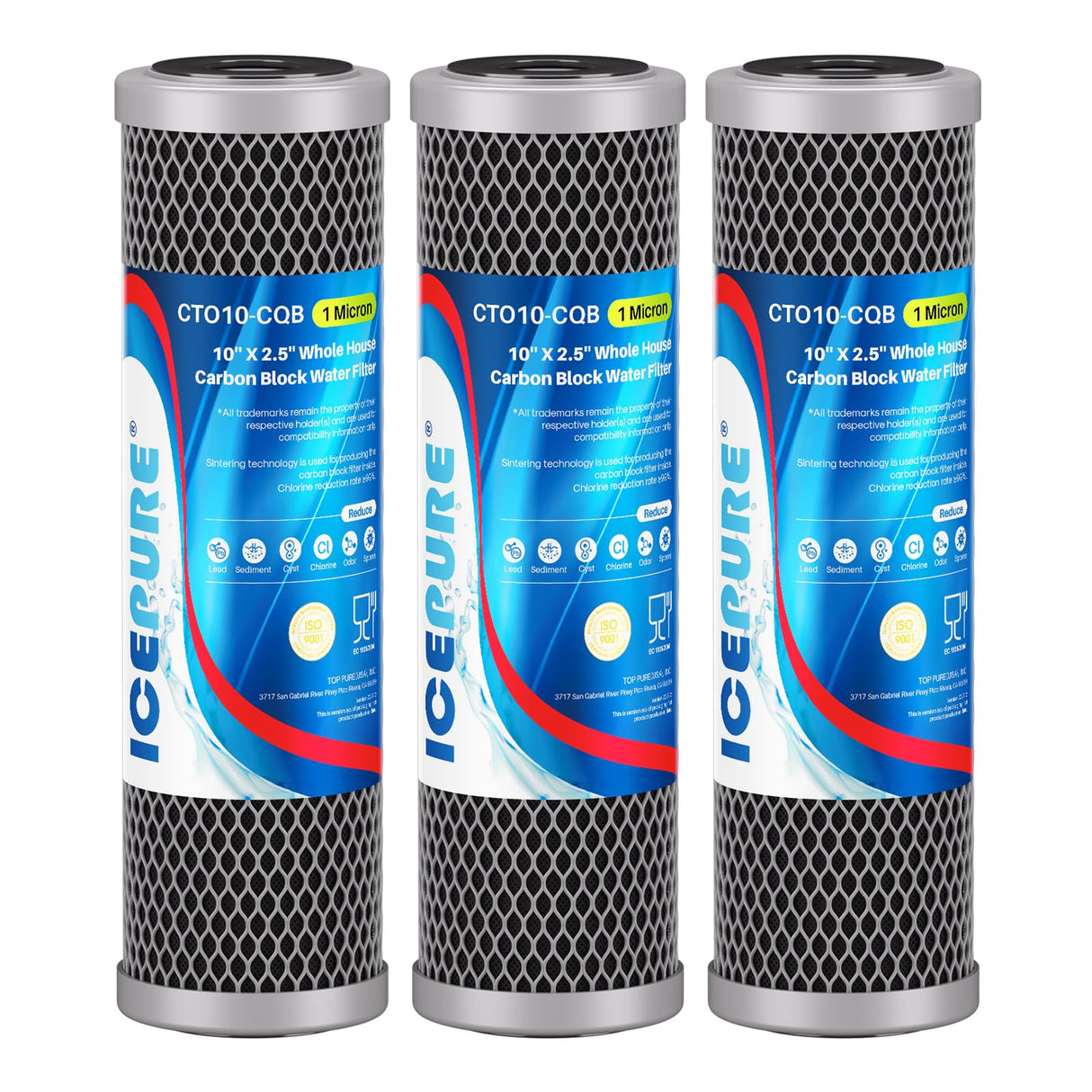 ICEPURE 1 Micron 10" x 2.5" Whole House Upgraded Coconut Shell Activated Water Filter Lead Remove Filter Cartridge Replacement for WFPFC8002, SCWH-5, WHCF-WHWC, FXWTC, CTO10-CQB, RO Unit, 3PACK