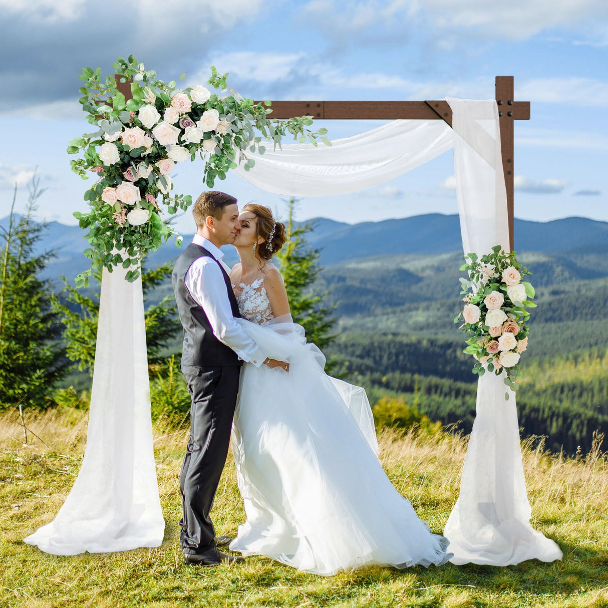 HeyMate Wedding Arch -7.48FT Square Wooden Wedding Arches for Ceremony, Wood Arbor Backdrop Stand for Proposal Wedding Party Scene, Birthday Party, Bridal Shower, Garden, Outdoor, Rustic Decorationsz