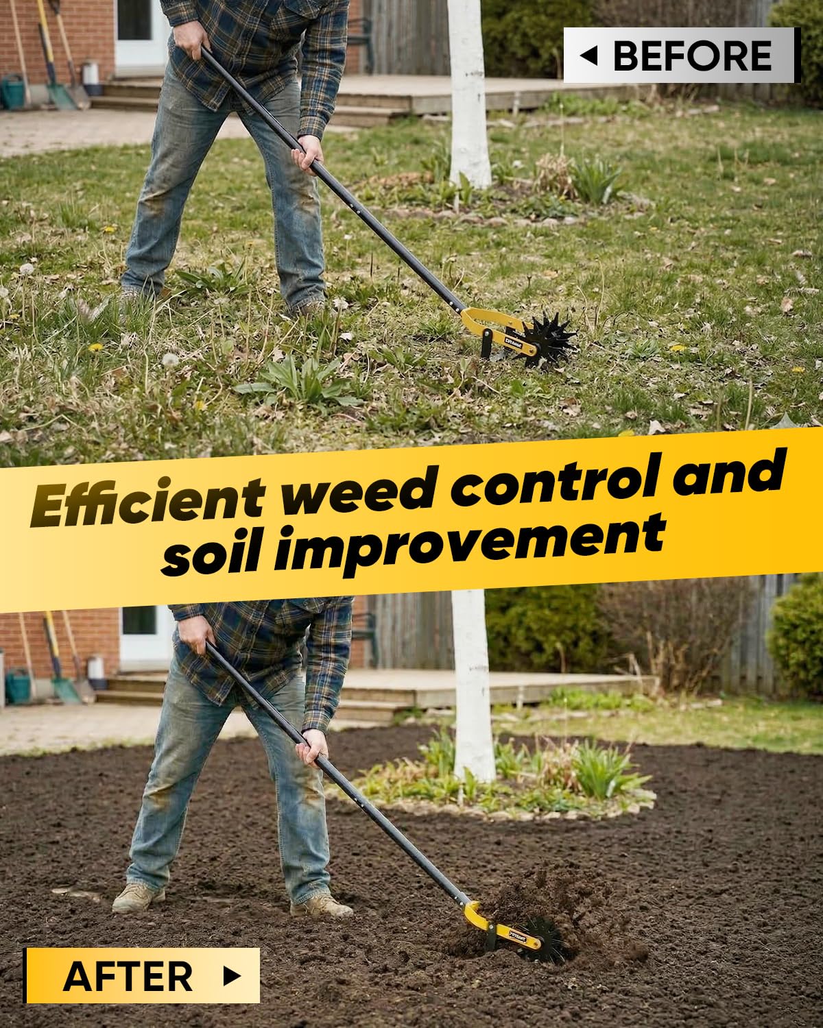 SAKER Rotary Cultivator Hand Tiller Tool – 2-in-1 Manual Garden Tiller & Weeder with Adjustable 72.4in Long Handle, 3-Blade Steel Rotary, Heavy Duty Soil Cultivator for Raised Beds, Yard & Garden