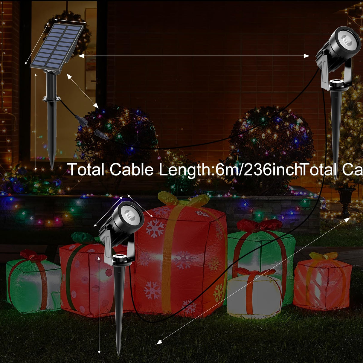 T-SUNUS Christmas Color Changing Solar Spot Lights Metal, RGB LED Landscape Spotlights IP65 Waterproof Spotlight 2-in-1 for Outdoor Uplighting Garden Pathway Trees Flag Pond Yard Halloween