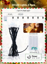 Battery Operated Christmas String Lights, 8ft 20 LED Mini Lights with Timer, Christmas Tree Lights for Indoor Outdoor Bedroom Wedding Party Holiday Xmas Decoration，Warm White（4 Pack）