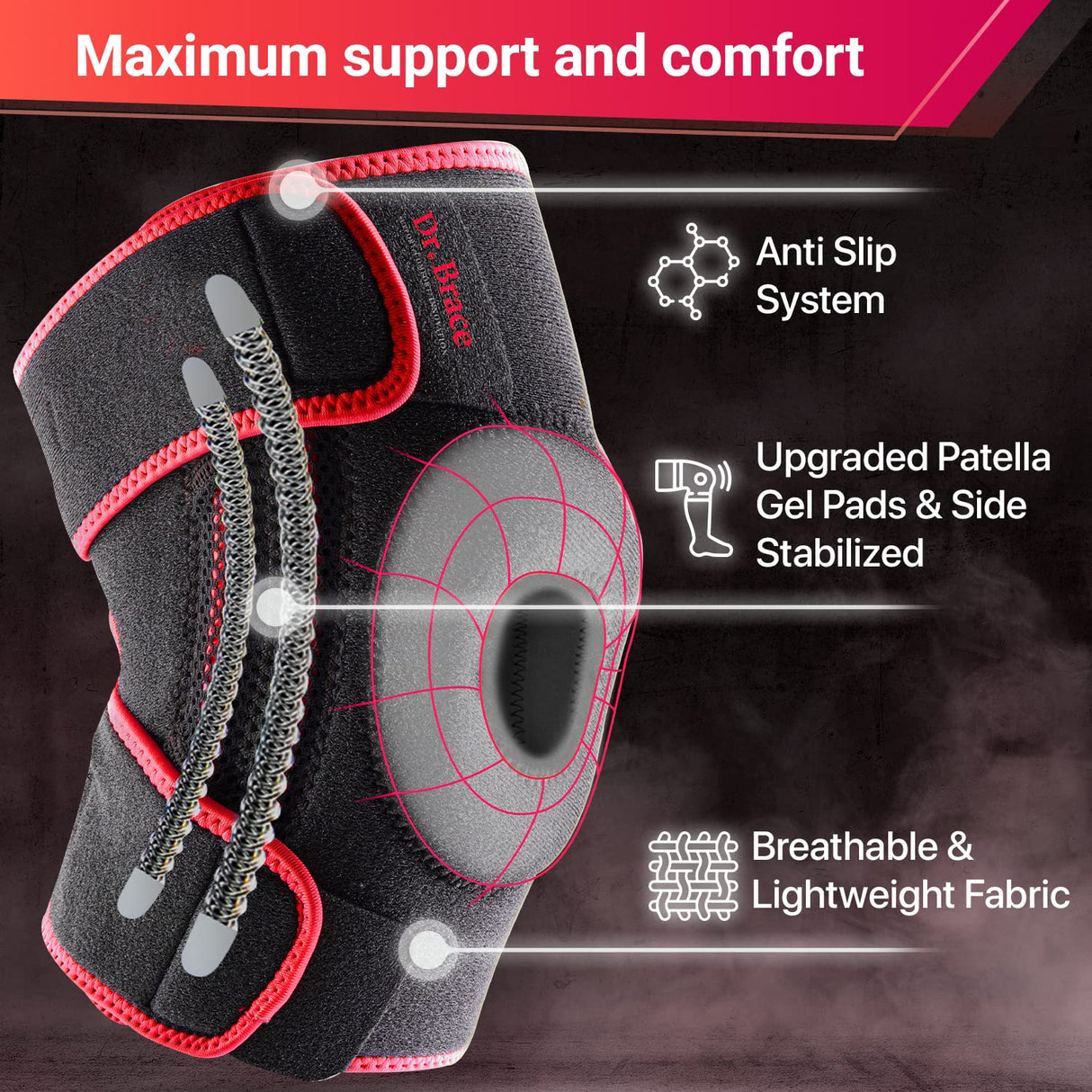 DR. BRACE ELITE Knee Brace with Side Stabilizers & Patella Gel Pads for Maximum Knee Pain Support and fast recovery for men and women-Please Check How To Size Video (Sunrise, X-Large)