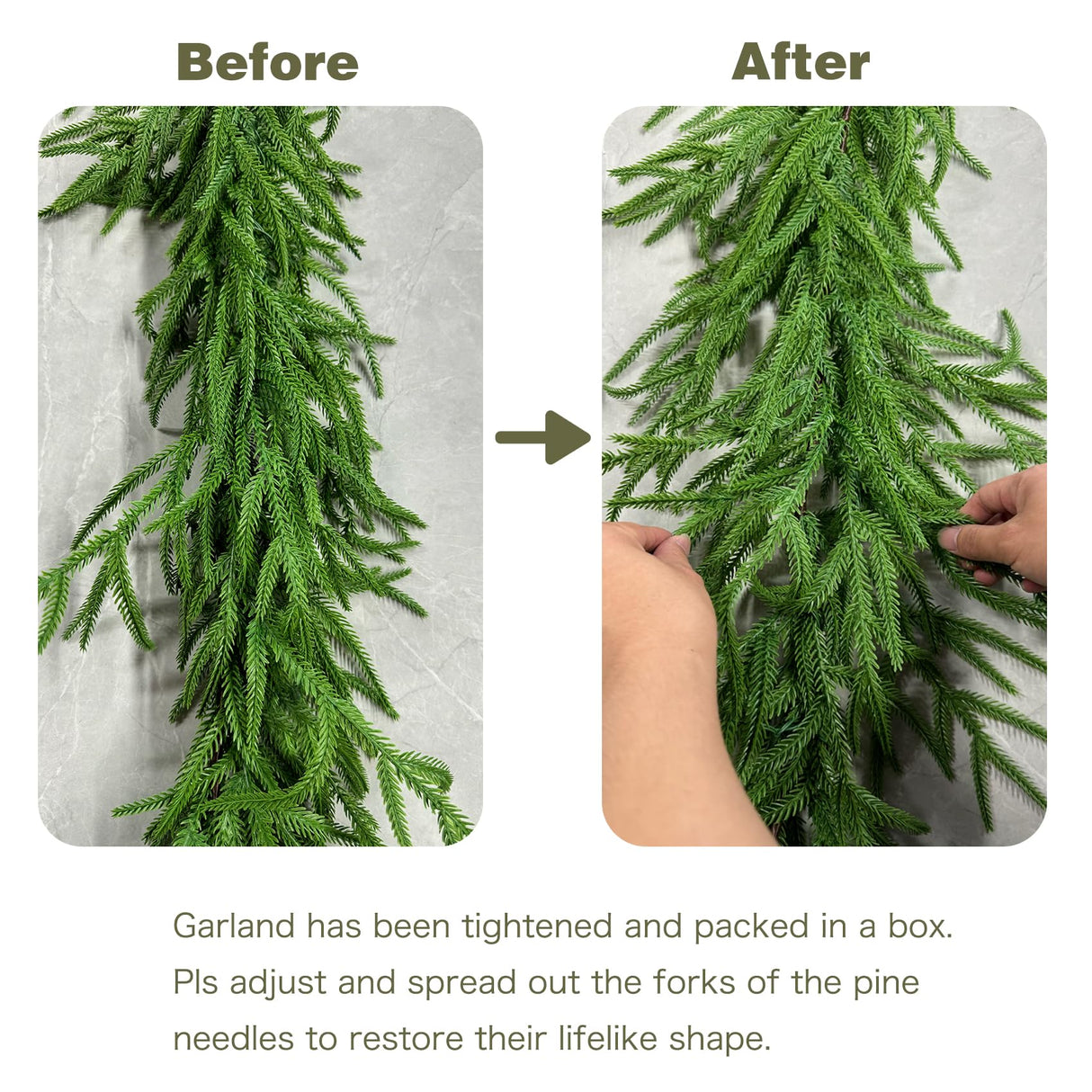 9FT Christmas Garlands Norfolk Pine Garland Real Touch Artificial Faux Greenery Garland for Holiday Indoor Outdoor Decor