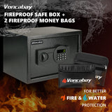 Voncabay Money Safe Box for Home with Sensor Light & Fireproof Money Bag - 0.8 Cubic Feet Security Safe Box with Digital Keypad, Keys & Pass Code Lock Black