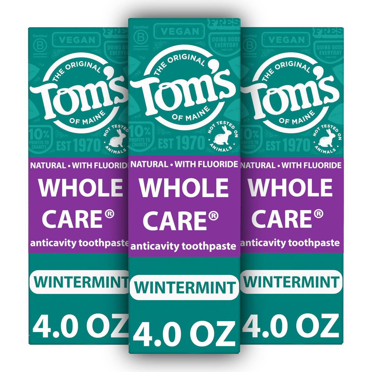 Tom's of Maine Whole Care Natural Toothpaste with Fluoride, Wintermint, 4 Oz. 3-Pack (Packaging May Vary)