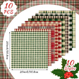Hahafelt 10 Pcs Christmas Fabric Bundles Vintage 20 x 20 Inch Christmas Plaid Stripe Fat Quarters Holiday Squares Sewing Fabrics Precut Quilting Patchwork for Xmas DIY Handmade Crafting