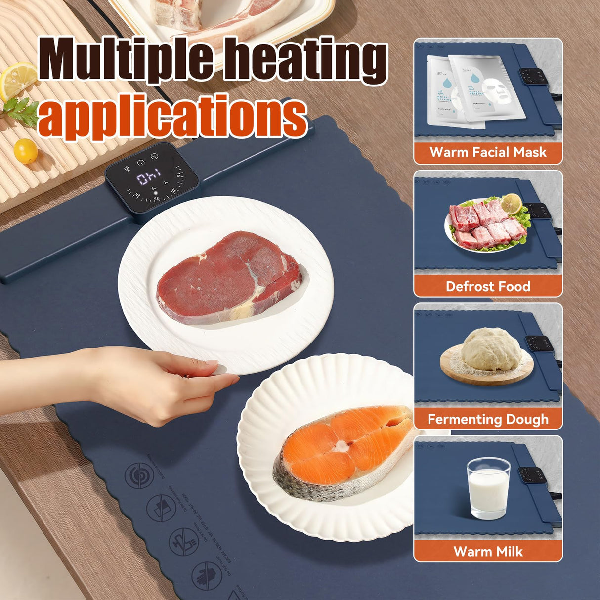 Warming Mat for Food 5 Temperature Settings Silicone Food Warming Mat Roll up Food Warmer with Full Surface Heating Warming Pad Electric Warming Tray for Buffets Party Home (Blue)
