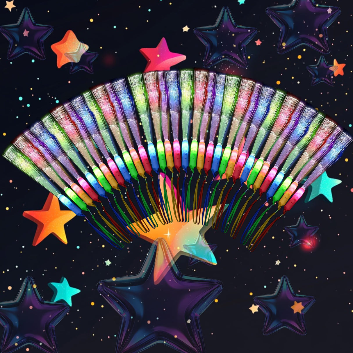 JSronms 48 Pcs Fiber Optic Wand,Glow Wands,Fiber Optic Light Wand,Light up Wands Bulk,LED Fiber Optic Wands,Glow Party Supplies for Wedding,neon Party,New Year Party Favors,Bar DJ,Halloween,Christmas