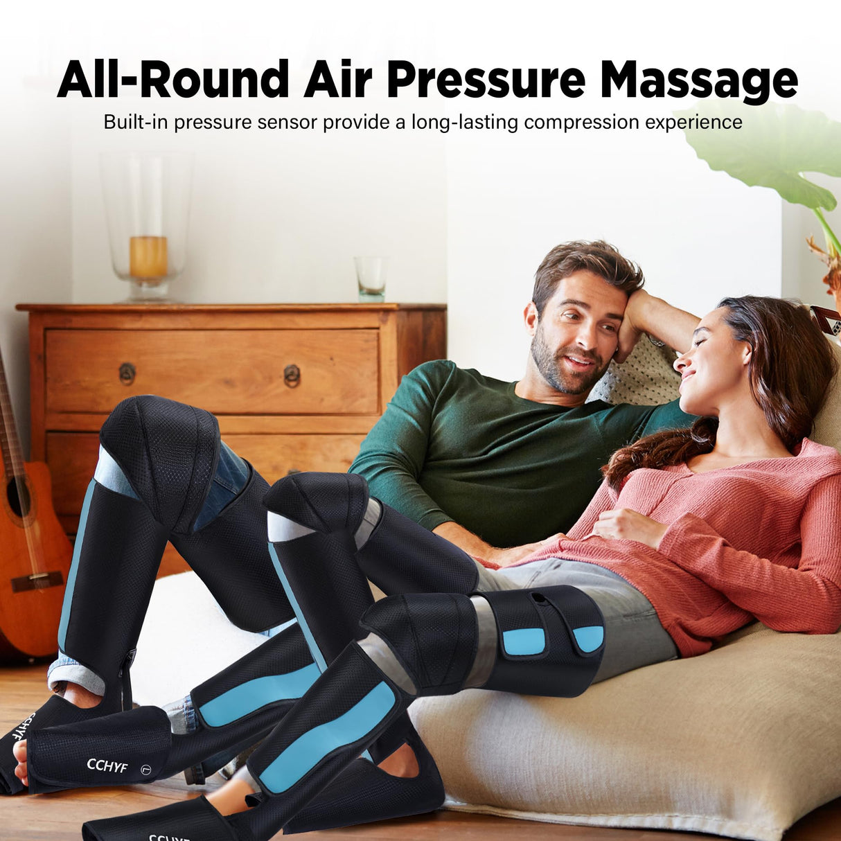 CCHYF 3-in-1 Leg Compression Massager With Heat for Circulation - 3 Modes, 3 Intensities, 2 Extenders, Adjustable Wraps - Great Gifts for Mom & Dad