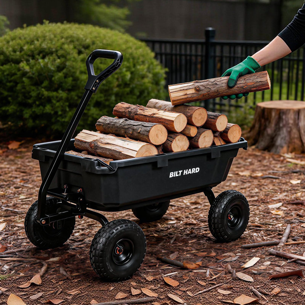 BILT HARD 900 lbs Poly Garden Dump Cart, 5 Cu.Ft Wheelbarrow Cart with 10" All Terrain Wheels & Quick-Release System, Heavy Duty Utility Wagon for Yard, Farm & Garden