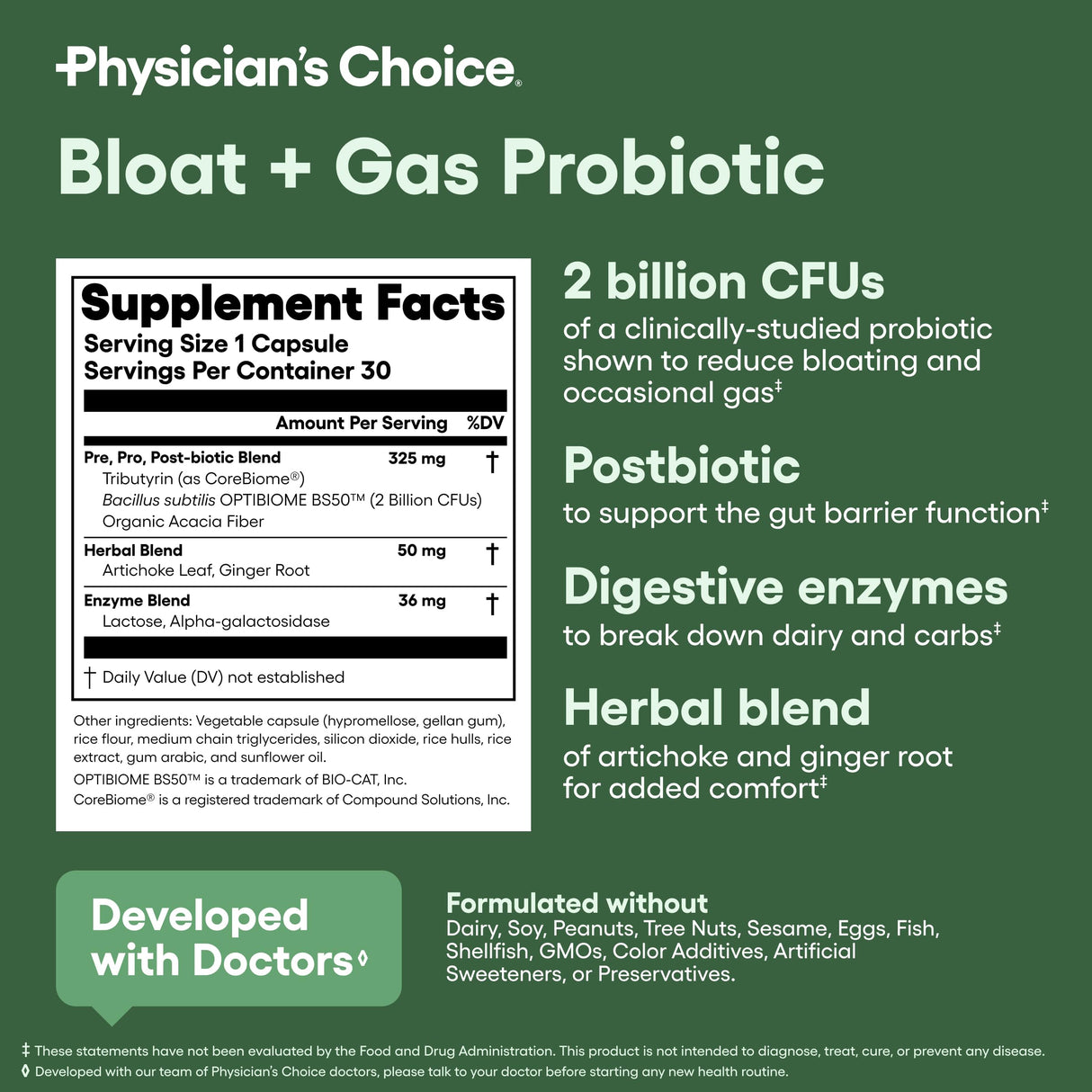Physician's CHOICE 60 Billion Probiotic 30ct + Bloat & Gas Probiotic 30ct + Digestive Enzymes 60ct - Gut Guardian Bundle