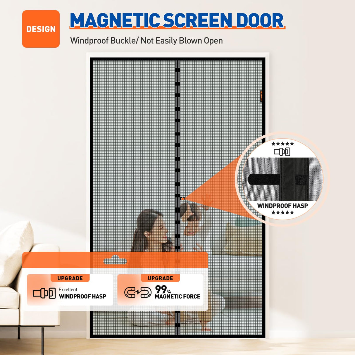 MAGZO Magnetic Screen Door Fit Door Size 48 x 96 Inch, Actual Screen Size 50" x 97" Magnet Screen Curtain for Sliding Door-Black