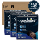 Goodnites Boys' Nighttime Bedwetting Underwear, Size Extra Large (95-120 lbs), 63 Ct (3 Packs of 21), Packaging May Vary