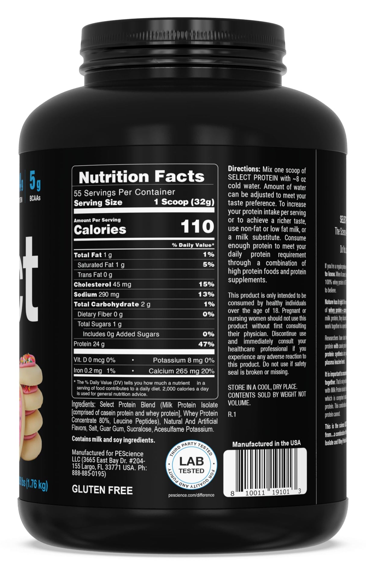 PEScience Select Protein Powder, Whey and Casein Blend, Clean Protein Powder for Women and Men, Low Calorie, Low Carb, Keto Friendly, Gluten Free, Frosted Sugar Cookie, 55 Servings