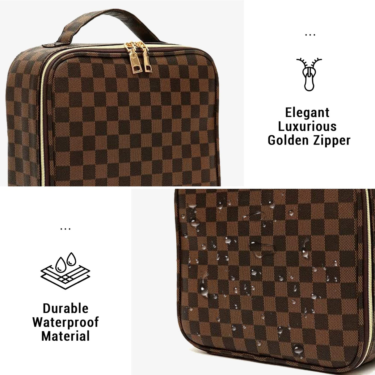 WIRIBEY Checkered Makeup Bag, Portable Makeup Bag with Adjustable Partition, Cosmetic Bags for Women Toiletry Travel Organizer Portable Make Up Bags for Christmas Birthday Gifts