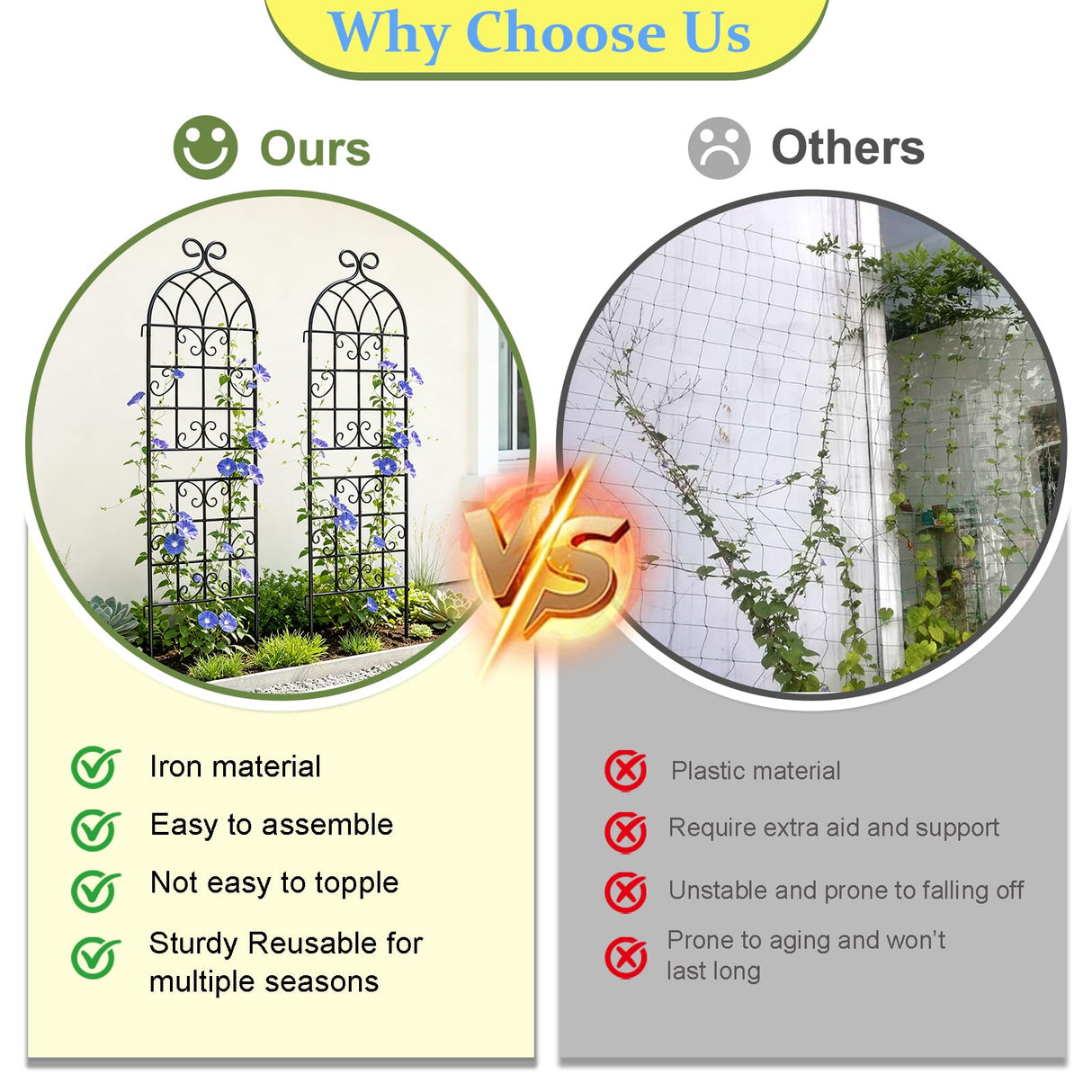 Lorenzo 2 Pcs 70 x 20 Inch Rustic Iron Garden Trellis for Climbing Plants Outdoor, Black Metal Arch Decoration Plant Supporting Perfect for Roses Flower Cucumbers Courtyards Lawns Clematis