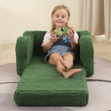 MOMCAYWEX Kids Chairs for Toddler, 2-in-1 Toddler Soft Sherpa Couch Fold Out, Convertible Sofa to Lounger for Girls and Boys, Christmas Decor, Green
