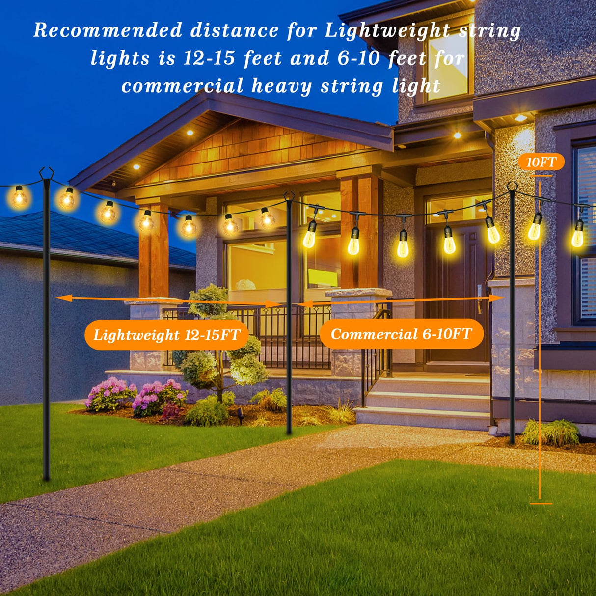 Mutovlin 2 Pack String Light Poles,10 Ft Light Poles for Outside String Lights,Outdoor Lights Pole with Fork,Metal Poles Stand for Patio Deck Backyard (10FT 2 Pack)