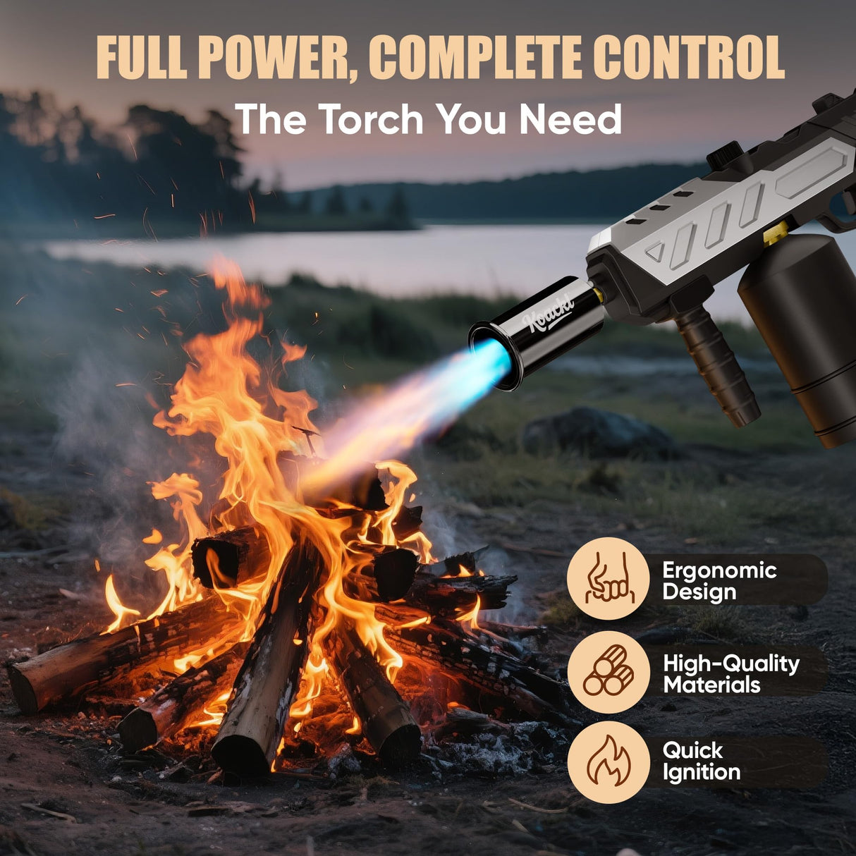 KOACKL Powerful Propane Torch, Blow Torch with Adjustable Flame, Flamethrower Kitchen Torch Burner Gas Welding Kits for Grill, BBQ, Searing Steak, Camping & Charcoal Torch Lighter(Tank Not Included)