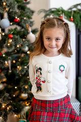 Disney Minnie Mouse Toddler Girl Christmas 2 Piece Outfit Long Sleeve Pearl Button Knit Top & Red Plaid Tweed Skirt Set Birthday Elegant Dress 2T