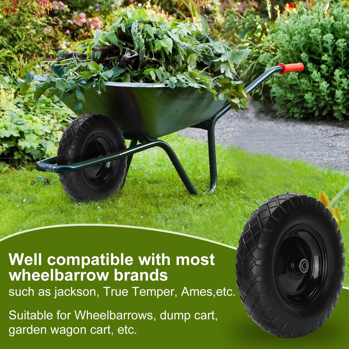 Pontuss Upgraded 16" Flat Free Wheelbarrow Wheels and Tires