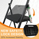 Arbusb Step Ladder, Folding Step Stool with Wide Anti-Slip Pedals, Sturdy Steel Ladder with Handrail, Space-Saving, Portable for Home & Adults, 3 Step Ladder