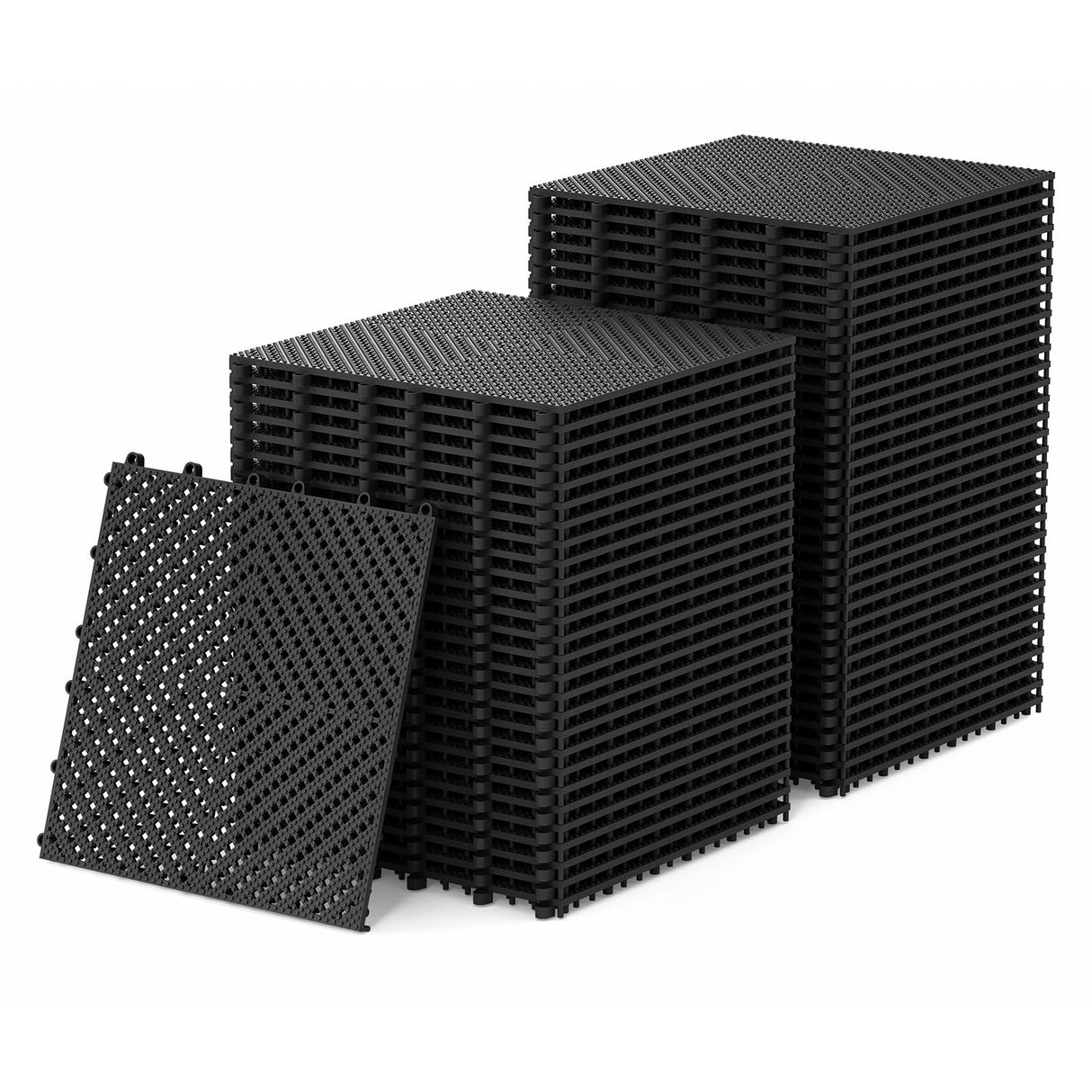 Jocoevol 60-Pcs Interlocking Tile, Indoor/Outdoor Drainage Interlocking Floor Tiles 11.8" x 11.8", Anti-Slip Waterproof Soft PVC Splicing Flooring Tile for Garage Patio Pool Bathroom, Black