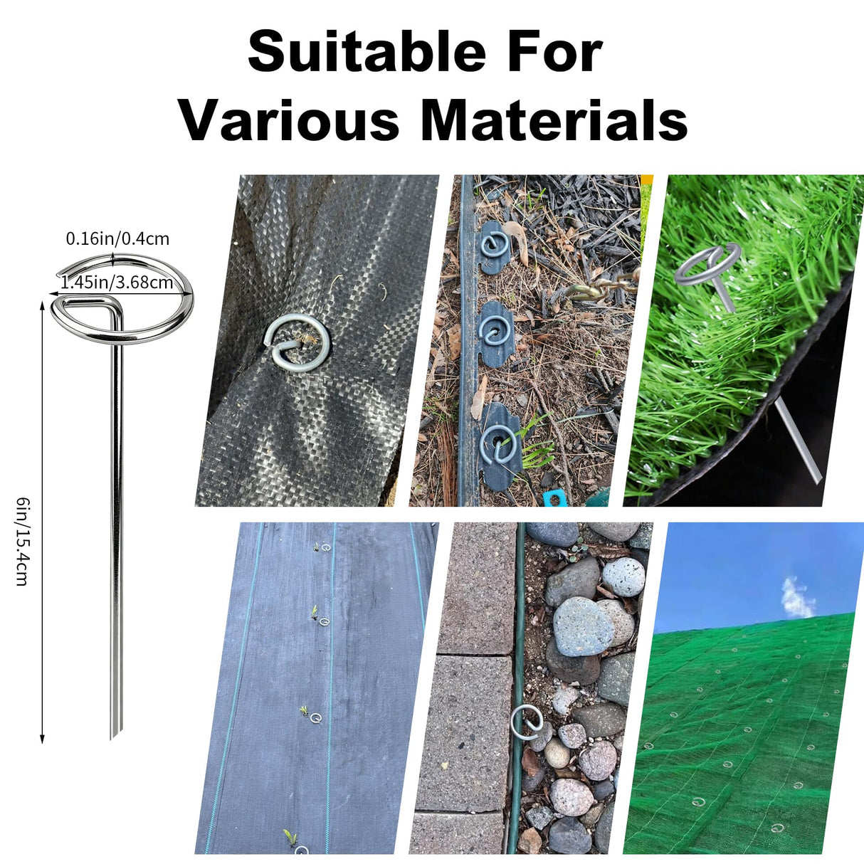 100 Pack Landscape Staples 8 Gauge 6 Inch Galvanized Garden Stakes SOD Pins Yard Lawn Spikes for Plant Cover, Tent, Weed Barrier Fabric, Turf, Inflatable and Outdoor Decorationlandscape Fabric Stakes