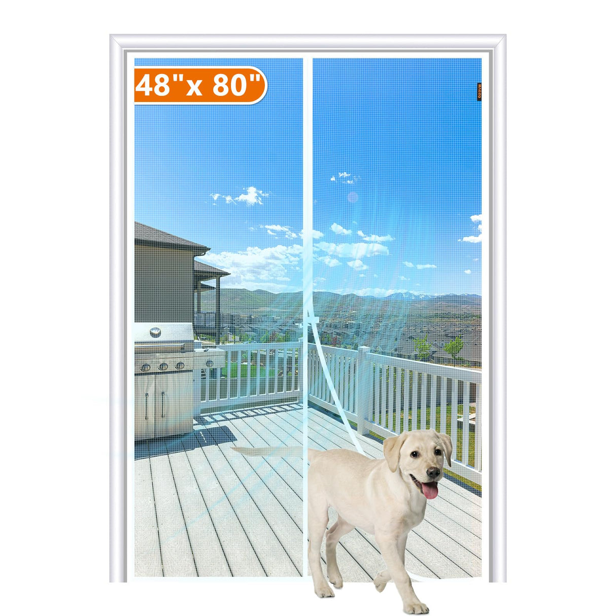 MAGZO Magnetic Screen Door Fit Door Size 48 x 80 Inch, Screen Size 50" x 81" Strong Magnet Door Mesh with Reinforced Hook & Loop for Patio, Sliding, French, White