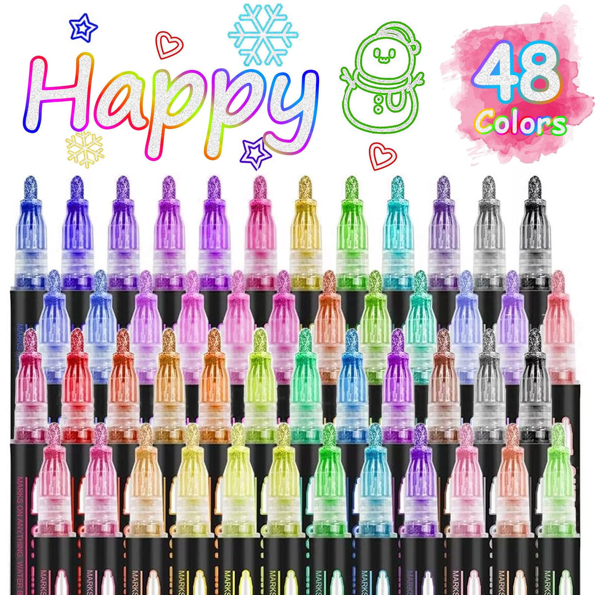 Double Line Outline Super Squiggles Glitter Markers 48 Colors - Self Outline Metallic Drawing Pens for Christmas Cards, Birthday Gifts, DIY Art Crafts