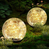 Garden Solar Ball Lights Outdoor Waterproof, 50 LED Cracked Glass Globe Solar Power Ground Lights for Path Yard Patio Lawn, Christmas Decoration Landscape Warm White(2 Pack 4.7'')