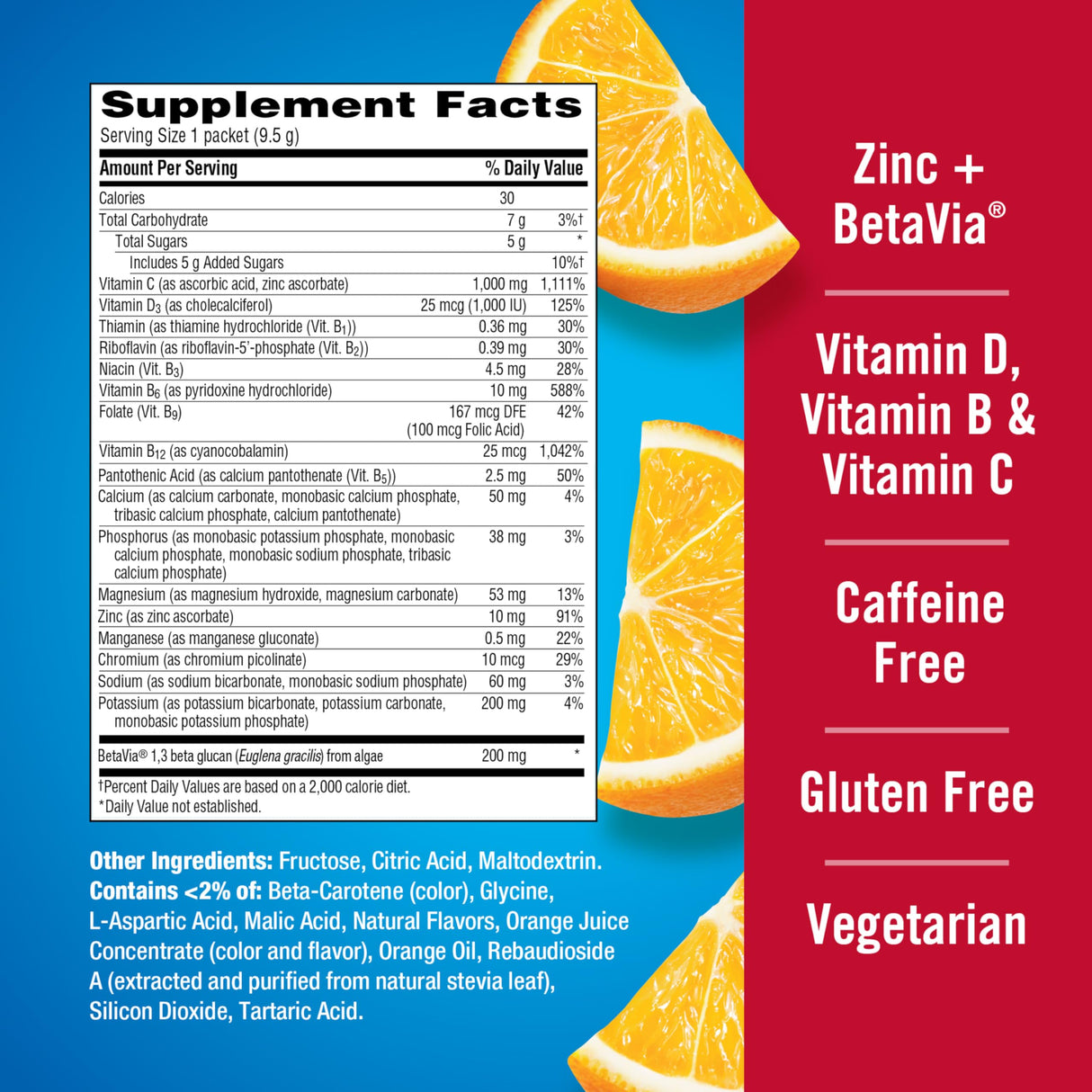 Emergen-C Immune+ Triple Action Immune Support Powder, BetaVia (R), 1000mg Vitamin C, B Vitamins, Vitamin D and Antioxidants, Super Orange – 50 Count