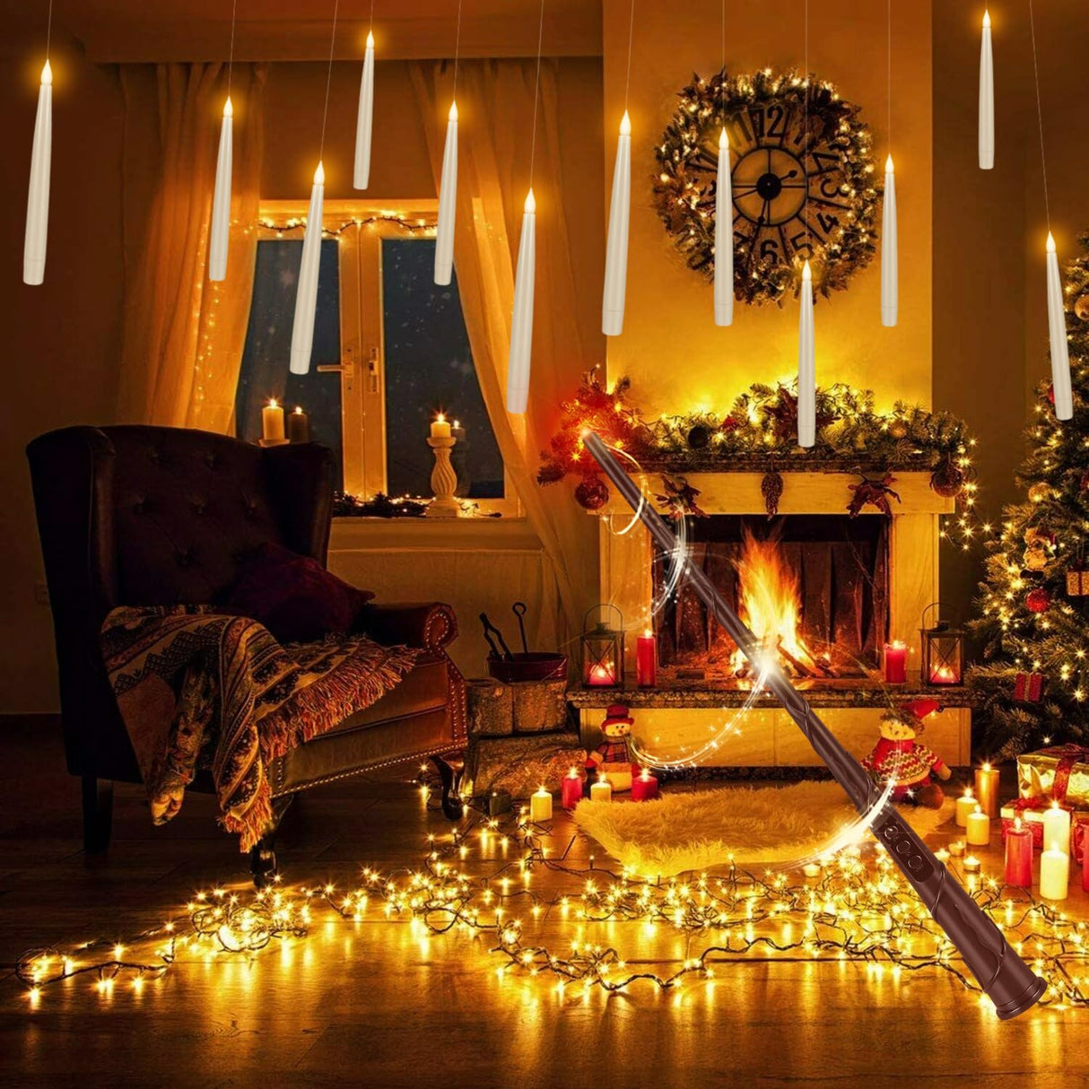 24 Pcs Halloween LED Magic Hanging Floating Candles, Taper Flickering Flameless with 2 Magic Wands - Candle Set for Halloween, Christmas, Weddings, Birthdays & Fantasy Ambiance...