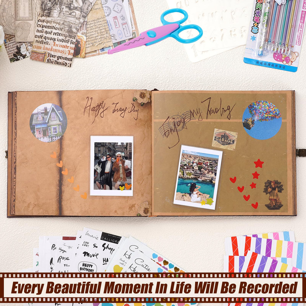 Adventure Book Scrapbook Photo Album,Retro Style Embossed Letter Cover Travel Diary Journal Scrap Book Kit For Couples,Memory Book For Anniversary Wedding,Christmas