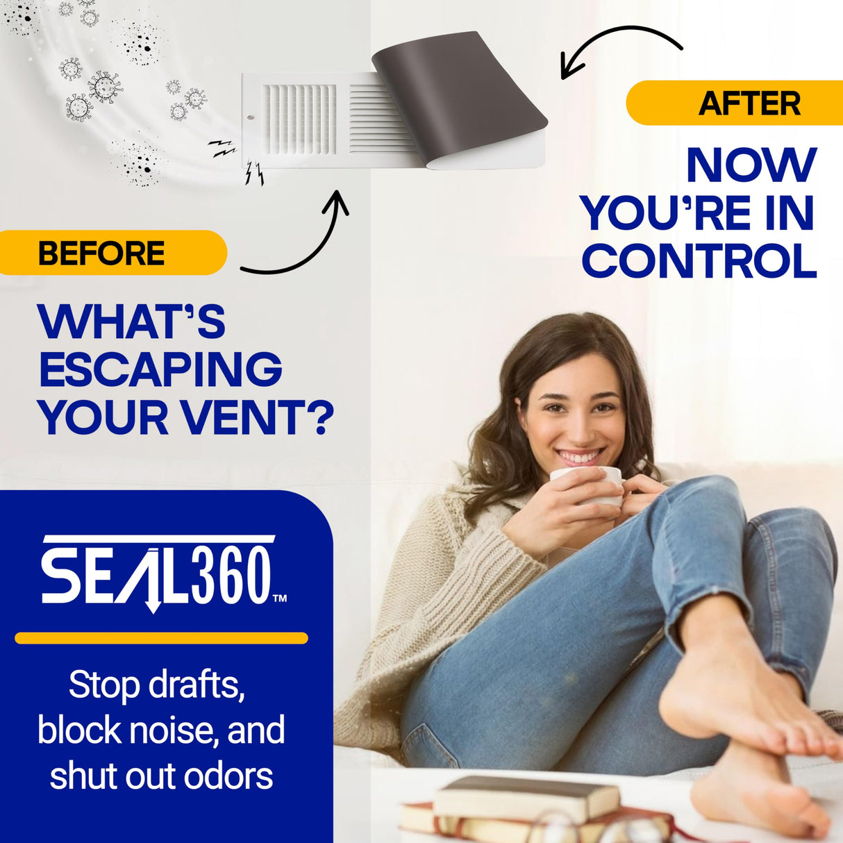 SEAL360 Magnetic Vent Covers (3-Pack), Pockets for Complete Seal, 5.5" X 12" (White) for Floor, Wall, or Ceiling Vents and Air Registers, for RV, Home HVAC and AC Vents, Vent Not Included